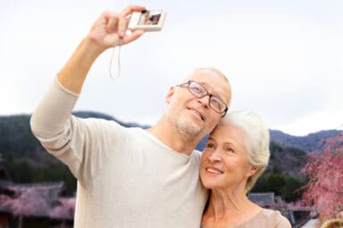 senior couple visiting Japan, one of the more safe countries to visit